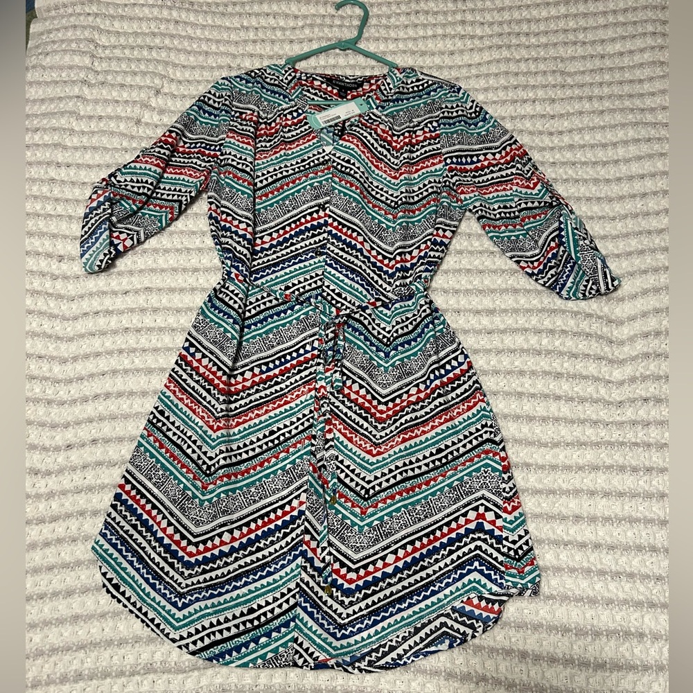 41 Hawthorn Chevron Long Sleeve Dress - Blue, Red, Black